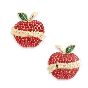 Baublebar Pavé #1 Teacher Apple Stud Earrings - Red/Gold Teacher Gift NWT‎